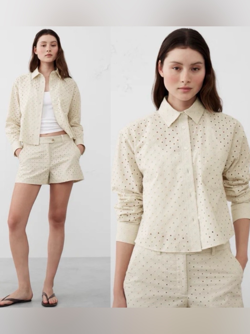 Banana Republic Eyelet Cotton Blouse Jacket in Cream